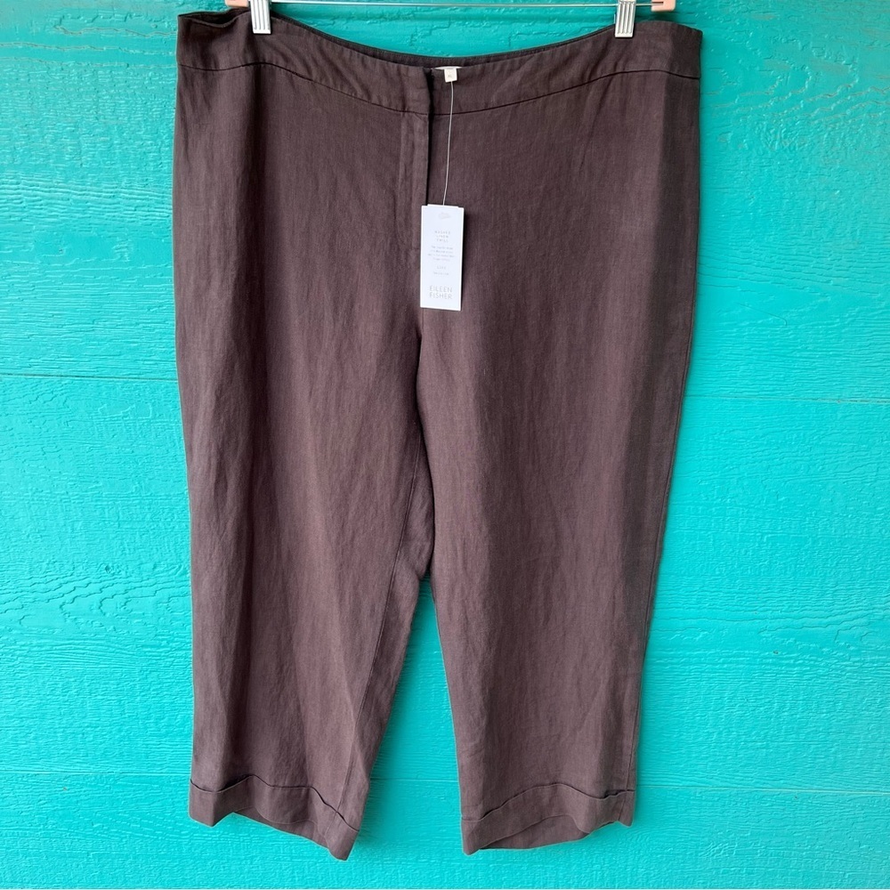 EILEEN FISHER WASHED LINEN TWILL BROWN WIDE LEG TROUSERS SIZE XL NWT - Picture 2 of 7